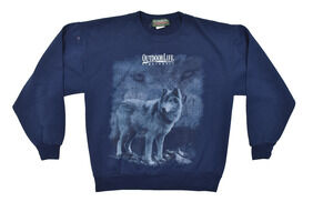 Outdoor Life Men's Navy Blue Timberwolf Graphic Crewneck Sweater Vintage Size XL